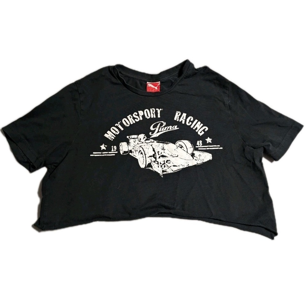 Puma Motorsport Racing Cropped Graphic T Shirt Womens‎ Large Black Y2K